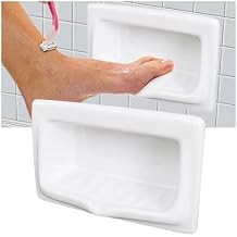 Recessed Soap Dish Niche Shower Shelf, Ceramic Soapdish/Foot Rest - Soap Holder for Tiled Walls, Suitable for Showering, Scrubbing and Fshaving Legs (Ceramic, 9.84x6.49x2.75in)