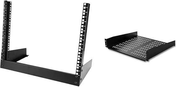 2-Post 8U Desktop Server Rack (RK8OD) and 2U Vented Server Rack Shelf (CABSHELFV)