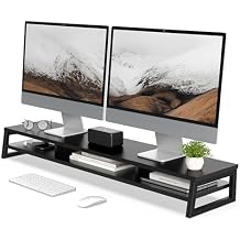 Fenge Dual Monitor Stand for Desk, 42.5in Large Monitor Riser for 2 Monitors, 2 Tier Computer Office Desk Top Shelf, Desktop Storage Stand for Laptop, PC, Computer, Printer