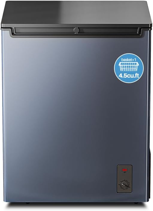 Generic 4.5 Cu. Ft. Chest Freezer, Top Door, Metal, Freestanding with Removable Basket, for Home Kitchen Office BLACK, 4.5Cu.ft