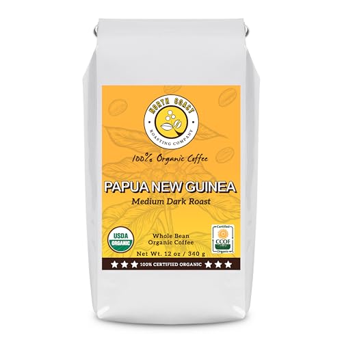 North Coast Roasting Company, Medium Dark Roast, Low Acid Organic Coffee, Whole Bean, Single Origin - Papua New Guinea, USDA Certified Organic Coffee Beans, 12 Ounce Bag