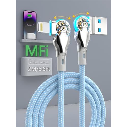 Bidirectional 90 Degree iPhone Charging Cable, 6FT Left&Right Angle Lightning Cable,High Speed Data Sync iPhone Lightning Charger Cable for iPhone 14131211ProMaxXSMAXXRXSX87Plus6S