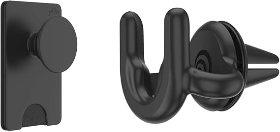PopSockets Phone Wallet Grip and Car Vent Mount for Phones - Black