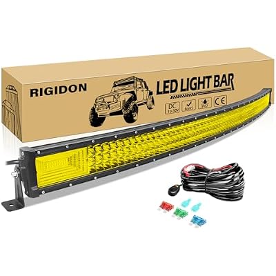 RIGIDON 52 Inch 675W Curved Amber LED Light Bar with Wire Harness, 7D Triple Row Flood Spot Combo 67500LM Light Bar Waterproof Driving Boat Offroad LED Work Light for SUV ATV UTV Truck Roof Bumper