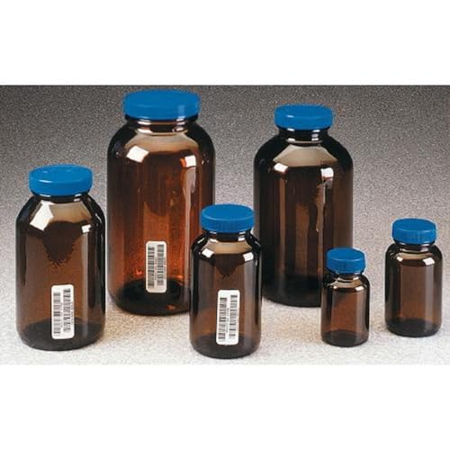 I-Chem Brand 341-0950 Glass Amber 950mL 300 Series Type III Wide Mouth Jar, with PTFE-Lined Polypropylene Closure, Short, Certified Case of 12