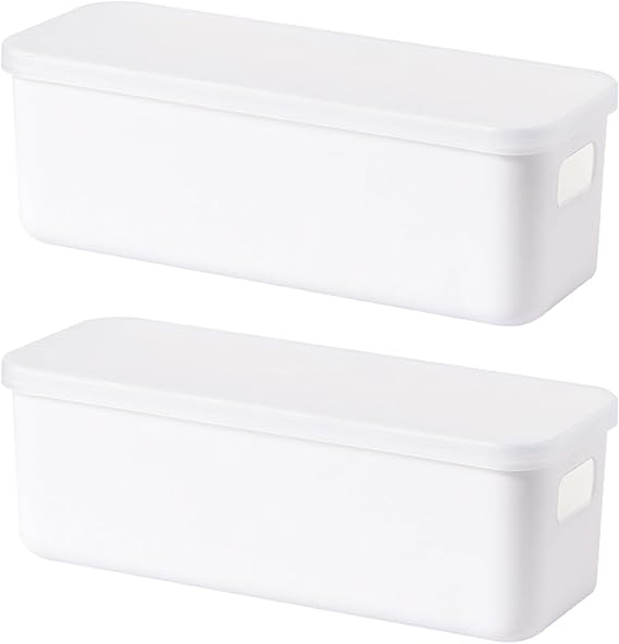 2 Pcs Small Storage Box with Lid, White Plastic Storage Boxes