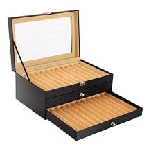 TFCFL Fountain Pen Display Case Box 36 Slots Wooden Collector Display Case 3 Layer Fountain Pen Storage Display Box as a Gift for Father, Boyfriend, Husband, Son, Colleague, Friend (Black, 36 pens)