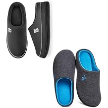 VeraCosy Men's Set of 2 Pairs - Two-Tone House Slippers (Size 9-10, Dark Grey) - Cozy Knit Slipper for Indoor Outdoor (Size 13-14, Grey)