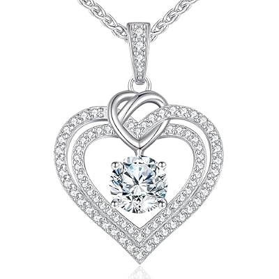 OOBEE Mothers Day Gift Moissanite Heart Necklaces for Women, 1- 4 Carat Moissanite 925 Sterling Silver 14K Gold Plated Pendant Necklace, Ideal Anniversary Birthday Christmas Mothers Day Jewelry Gifts for Mom Wife Her Girlfriend Daughter