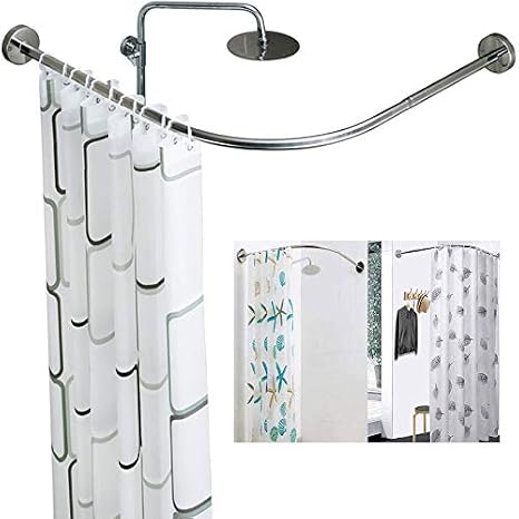 Extendable Shower Curtain Rod, Extendable L Shaped Shower Curtain Rod for Bathroom, Adjustable Corner Shower Rod in Rust Proof, Shower Curtain Rod Rail Wall Mounted No Drilling,90 to 130cm ×