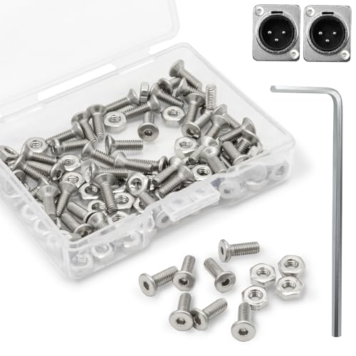 50 Sets D Series Panel Screws and Nuts Kit Panel Mount Connector M2.5 x 8 mm Stainless Steel Screw Audio Server Rack Mounts Screws for Attaching D Series Connectors to Panels, with A Hex Wrench