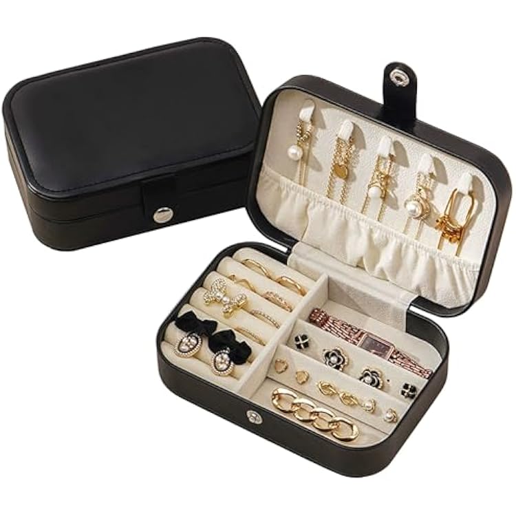 Travel Jewelry Box,Jewelry Travel Case, Small Jewelry Box,2 Layer Travel Jewlery Case, PU Leather Mini Portable Jewerly Storage Display Holder for Earrings, Ring, Necklaces, Bracelets
