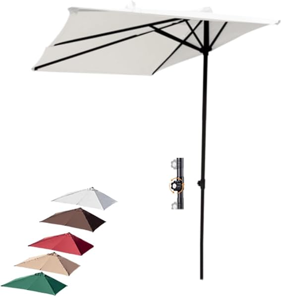 7ft Half Patio Umbrella Outdoor Umbrella Wall Balcony Umbrella, 1/2 Rectangle Umbrella for Deck Front Porch Garden Terrace Shade(Beige (Lift))