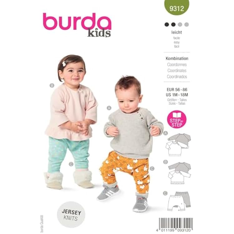 Burda Style Sewing Pattern 9312 - Babies Coordinates, Pull-On Top and Pants, Size A 1M-3M-6M-9M-12M-18M