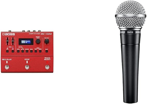 BOSS RC-500 Dual-Track Loop Station – Advanced two-track looper with premium sound quality, Loop FX & Shure SM58-LC Cardioid Dynamic Vocal Microphone with Pneumatic Shock Mount