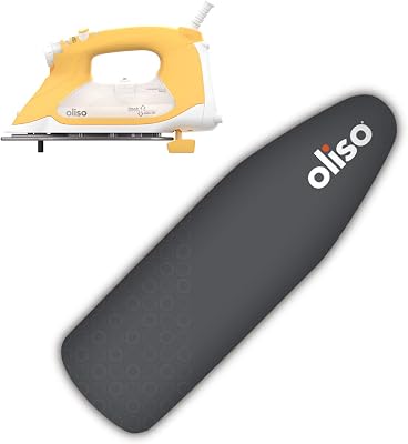 Oliso TG1600 Pro Plus 1800 Watt SmartIron with Auto Lift Yellow & OLISO Ironing Board Cover, durable 100% cotton lined with professional grade felt pad Gray