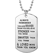 YEEQIN Gift for Son Mens Gifts Ideas Always Remember You Are Braver Pendant Necklace For Son Inspirational Gifts For Teens