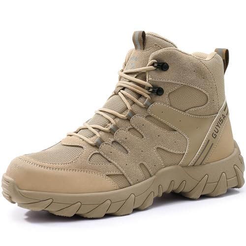 ORISTACO Work Safety Combat Boots for Men, Lightweight Breathable Steel Toe High Top Construction Footwear