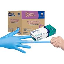 Safe Health Nitrile Exam Gloves 4 mil, Latex-Free, Powder-Free, Disposable, Blue, Medical Grade, Food, Cleaning Use