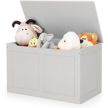 HONEY JOY Kids Wooden Toy Box, 2 In 1 Large Toy Storage Truck Bench with Flip-Top Lid, 2 Safety Hinges & Groove Handle, Toddler Big Toy Chest for Playroom & Bedroom, Gift for Boys Girls Age 3+