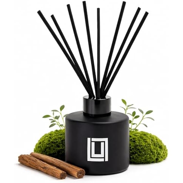 Lulu Candles | Reed Diffuser Set | After Dark - Mahogany Teak | 6 Reed Sticks | Scent Diffuser for Bedroom Bathroom Living Room & Office 4.2 FL Oz.