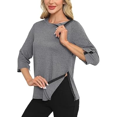 Poriff Womens Full Snap Post Shoulder Surgery Shirts 34 Sleeve Chemo Port Tops After Rotator Cuff Adaptive Clothing S - XXL