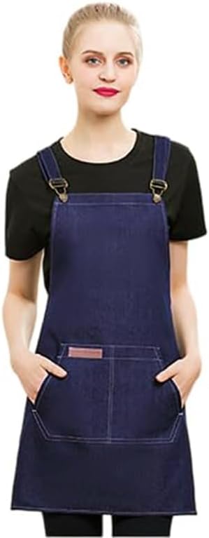 Denim Cross-Back Aprons for Men & Women - Adjustable Chef Apron with Pockets for Grilling Bartending