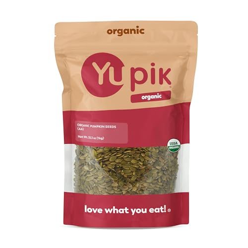 Yupik Organic Raw Pumpkin Seeds, No Shell, 2.2 lb 35.2 oz, Gluten-Free, Non-GMO, Kosher, Vegan, Shelled Pepitas, Salt-Free, Plant-Based Protein, Fiber Source, Healthy Snacks, For Baking & Topping