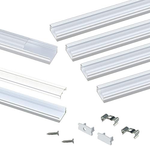 Muzata 6Pack 3.3FT1M LED Channel Silver Aluminum U Shape LED Strip Channel with Transparent Clear Cover Easy Installation with Paper User Manual U1SW WT 1M