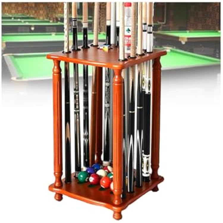 Pool Cue Rack, Pool Sticks Holder,Floor Stand Billiard Stick Rack with 12 Holes Cue Solid Wood Pool Cue Holder, Full Set of Balls, Billiards Accessories for Clubs, Bars GYL240629