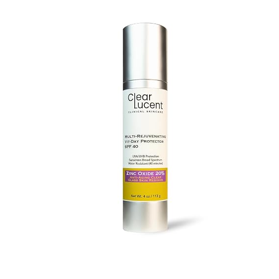 Multi Rejuvenating Vit-Day Protector Sunscreen SPF 40 20% Zinc Oxide, Mineral Face Sunscreen | Invisible, Reef-Safe, Water-Resistant, Hydrating SPF with Hyaluronic Acid | 4.0 oz