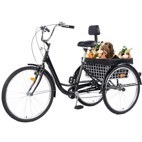 Adult Tricycle Bike 7 Speed, 2426 Inch 3 Wheel Bikes Tricycle for Adults, Adult Trike for WomenMenSeniors, Cruiser Bike wRear Basket for ShoppingRecreationPicnic