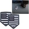 2PCS US American Flag Emblem Sticker Car Decal 3D Metal USA Flag Chrome Shield Car Emblem Badge Decal Universal Patriotic Vehicle Bumper Decoration for Trucks, SUVs, Cars, Motorcycles (Black)