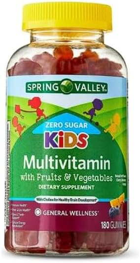 Spring Valley Zero Sugar Kids Multi Gummy, 180 Count + Daily Supplement Tracker Sticker