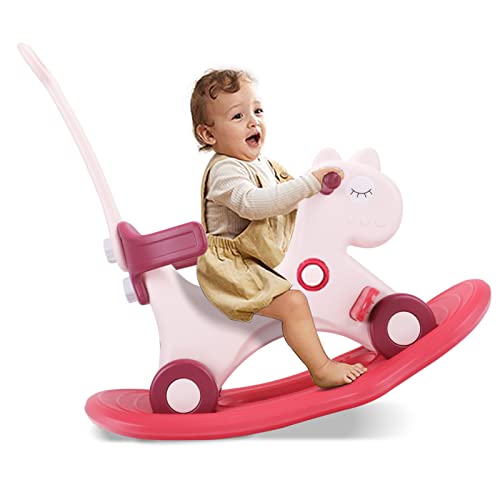 Ancaixin 4 in 1 Rocking Horse for Toddlers 1-3 Years Old, Balance Bike Ride On Toys with Push Handle, Backrest and Balance Board for Baby Girl and Boy, Unicorn Kids Riding Birthday
