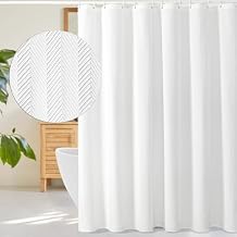 Gibelle Long Shower Curtain 72 x 78, Tall 3D Embossed Textured White Fabric Shower Curtain, Modern Farmhouse Herringbone Decorative Bathroom Curtains Shower Set with Hooks