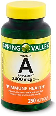 Spring Valley Vitamin A Supplement 2400 mcg- 250 Softgels Pack of 2