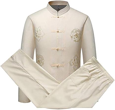 Tai Chi Uniform, Martial Arts Kung Fu Uniform Men's Martial Arts Suit, Chinese Traditional Clothing Tang Suit Kung Fu Suit Comfortable Tangzhuang Long Sleeve Tai Chi Shirt Outfit Uniform (Color : YEL