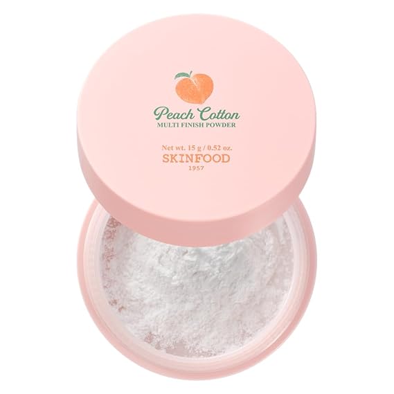 SKINFOOD Peach Cotton Multi Finish Powder 15g - Extract & Calamin Contained Sebum Control Silky Powder for Oily Skin, Stocking Stuffers, Sweet Peach Scent with Baby Skin