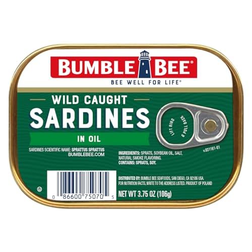Bumble Bee Sardines in Oil, 3.75 oz Tin - Wild Caught, Gluten Free, Keto, Kosher, Clean Ingredients