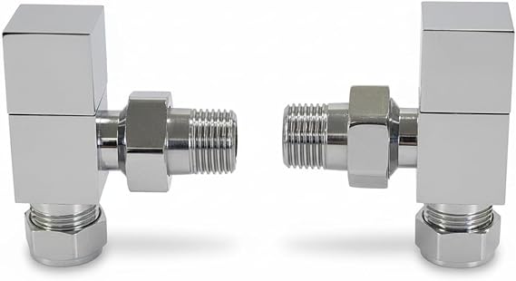 TEES Chrome Angled Square Towel Rail/Radiator Valve 1/2"/15mm