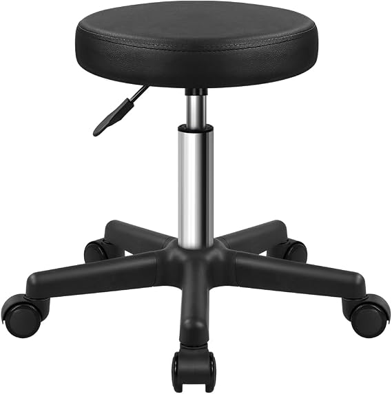 FURWOO Round Rolling Stool on Wheels Height Adjustable Stool Spa Stool for Salon Massage Home Kitchen Black