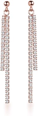 SLUYNZ Sterling Silver Crystal Rhinestone Linear Drop Earrings for Women Teens CZ Long Dangle Earrings Tassel Chain Studs 4.5 cm7.5 cm