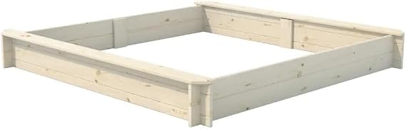 Mega Holz Sandkasten mit Sitzflächen MEGALINO L 147x147x19 cm - Kindersandkasten aus Kiefer mit Sitzflächenrand - Outdoor Sandkiste aus Massivholz für den Garten - 100% Natürliches Holz - sehr robust