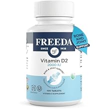 FREEDA Vitamin D2 2000 IU Vegan Vitamin D for Bone Strength & Immune Support Vegan Ergocalciferol D2 Supplement 100 Tiny Tablets