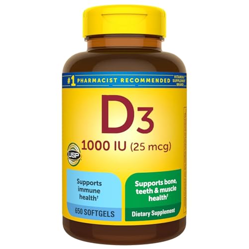 Vitamin D3 25mcg 1000 IU | 650 Softgels 22 Month Supply | Supports Bone, Teeth, Muscle & Immune System | Gluten Free | Easy to Swallow Supplement | Made for a Healthy Connection with Nature
