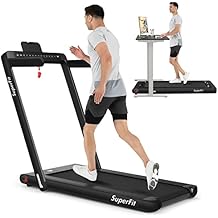 Goplus 2 in 1 Folding Treadmill with Dual Display, 2.25HP Superfit Under Desk Electric Pad Treadmill, Installation-Free, Blue Tooth Speaker, APP Control, Remote Control, Walking Jogging for Home