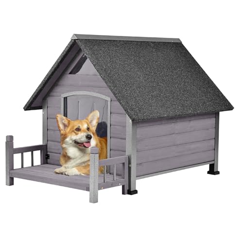 Dog House Outdoor Waterproof Dog Kennel for Small to Medium Size Dogs Doghouse Puppy Shelter with Elevated Floor for Winter Grey-A, Medium