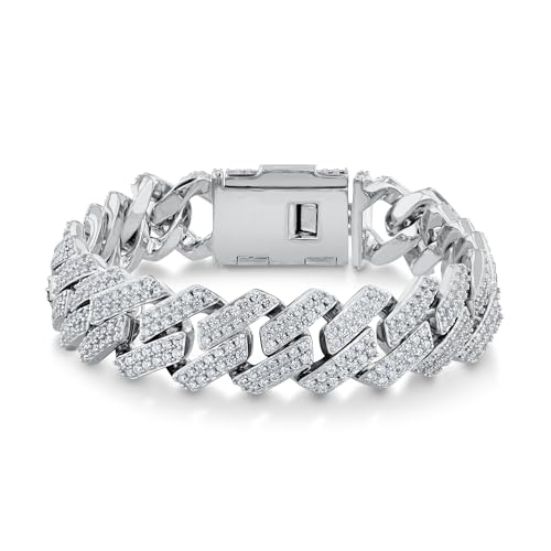 Reeds Cubic Zirconia and Sterling Silver Semi-Solid Cuban Link Chain Bracelet 16mm - 8.5 Inches