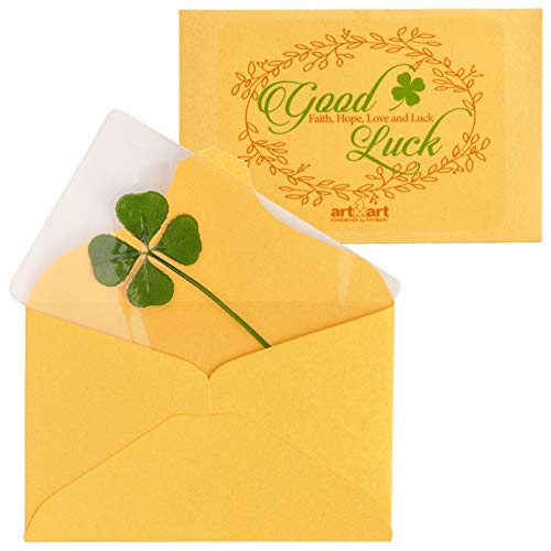 Genuine Real Four-Leaf Green Clover St. Saint Patrics Day Bookmarks Irish Shamrock Good Luck Charm for Smartphone Wallet Case Amulet Purse Coating Gift Thanks Card M